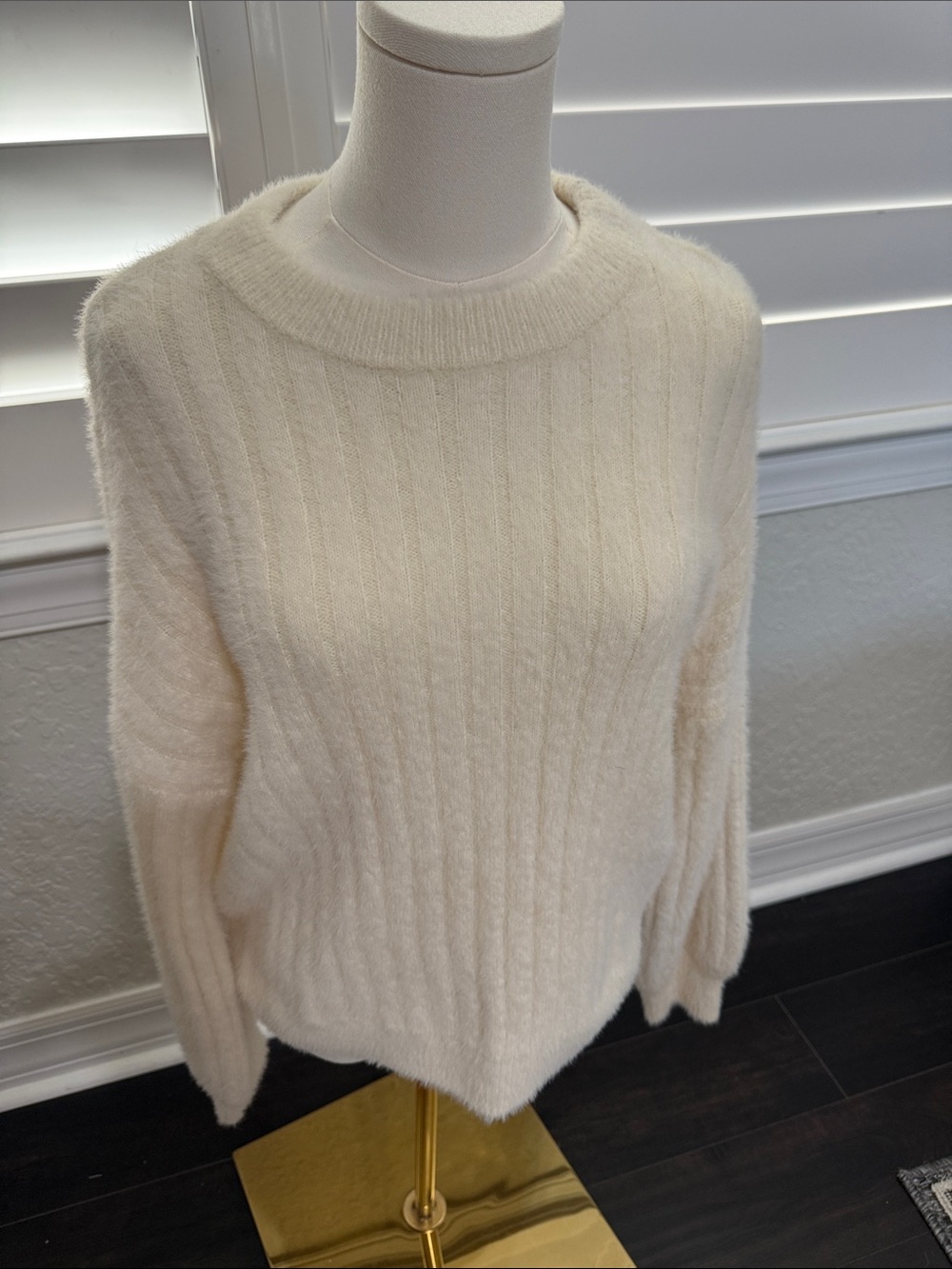 Ribbed Crewneck Sweater in Soft Cream